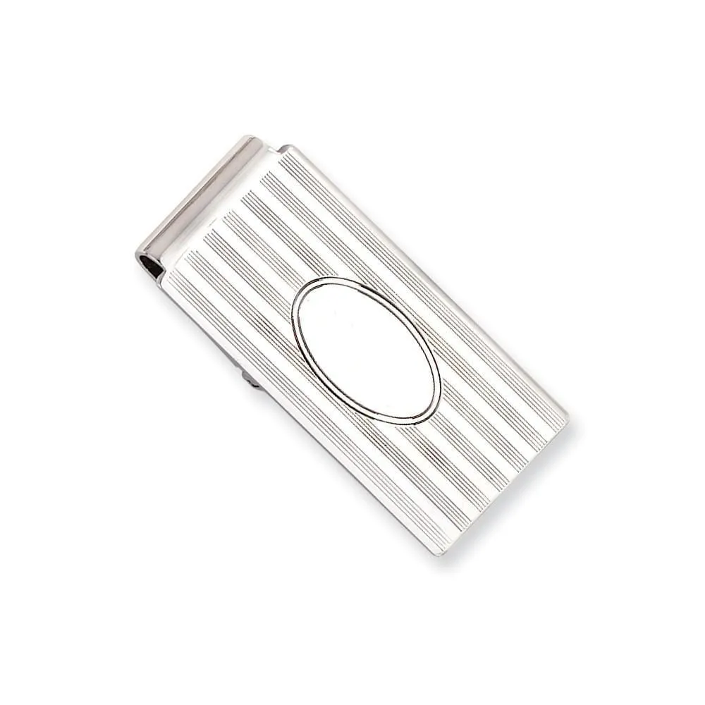 Rhodium Plated Horizontal Lines Hinged Money Clip